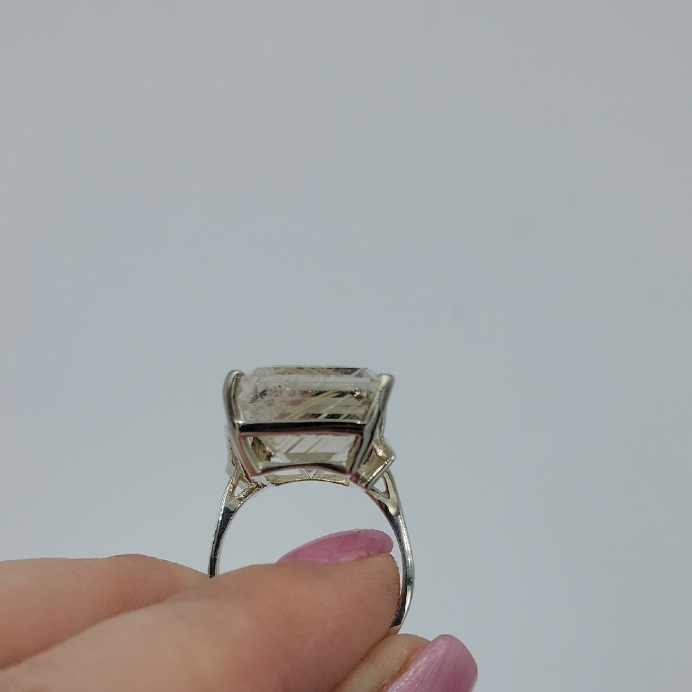 Silver Emerald Cut Gemstone Ring - image 3